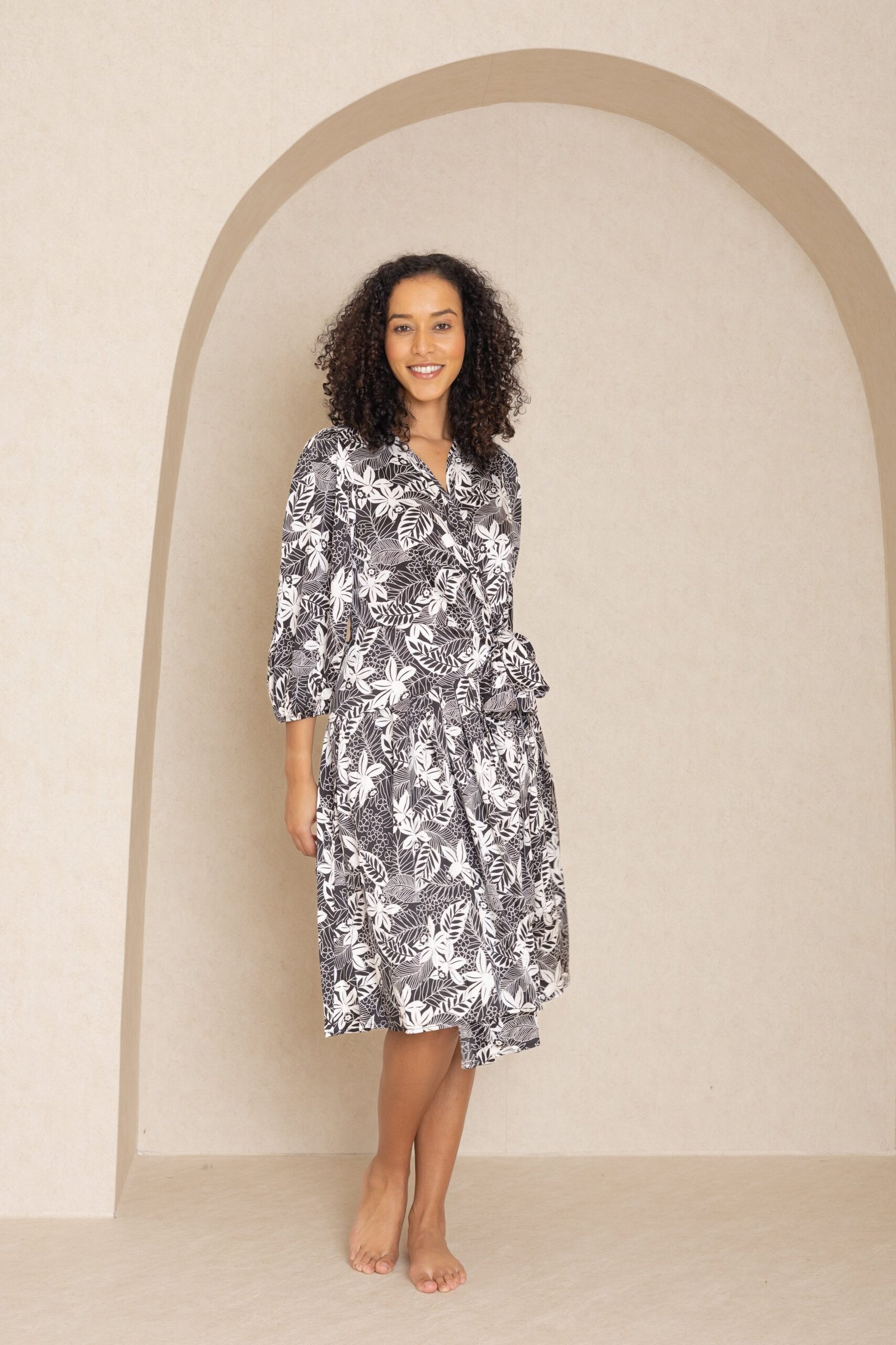 Black And White Tropical Wrap Dress - Image 2