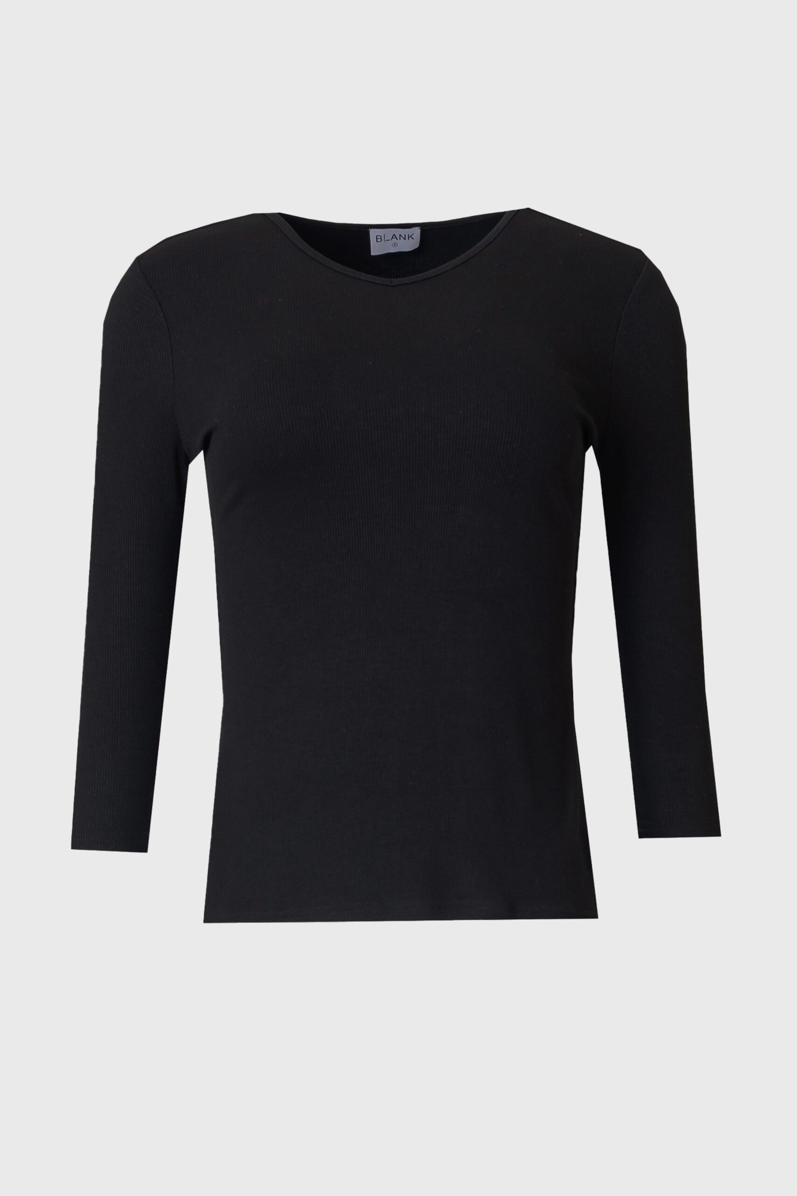 Black Ribbed Round Neck 3/4 Sleeve T-Shirt - Image 5