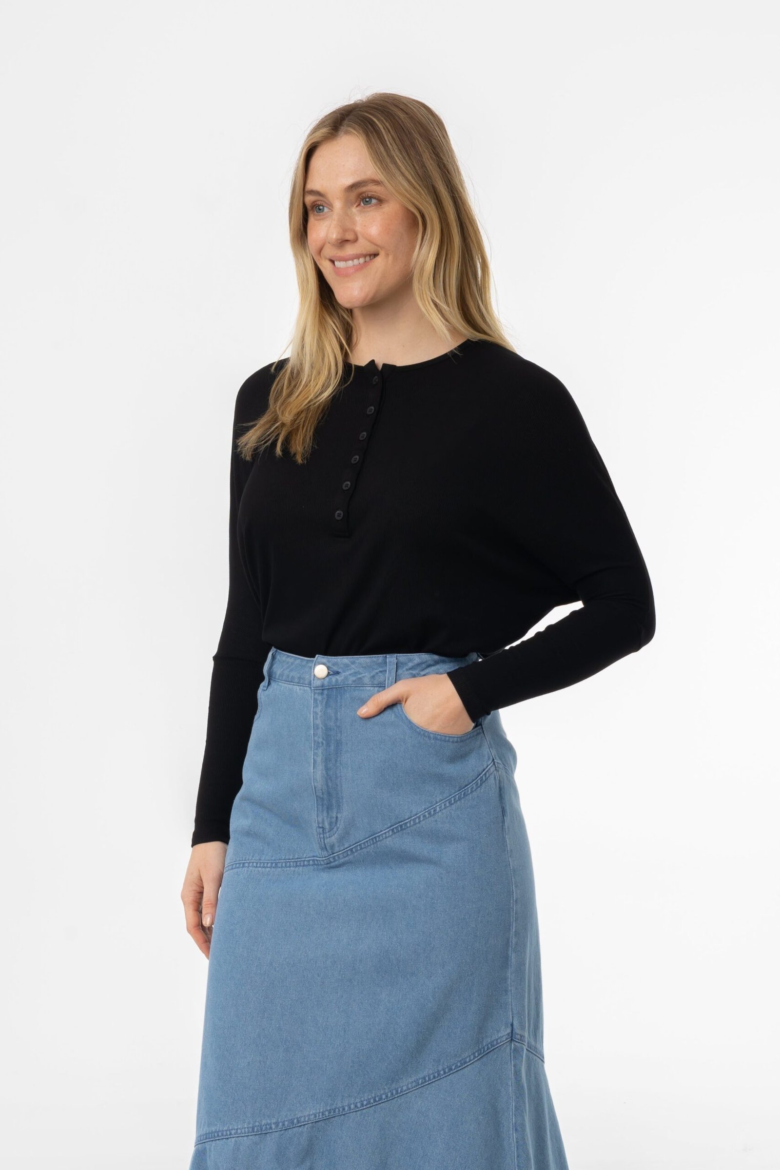 Black Henley Dolman T-Shirt - Image 2