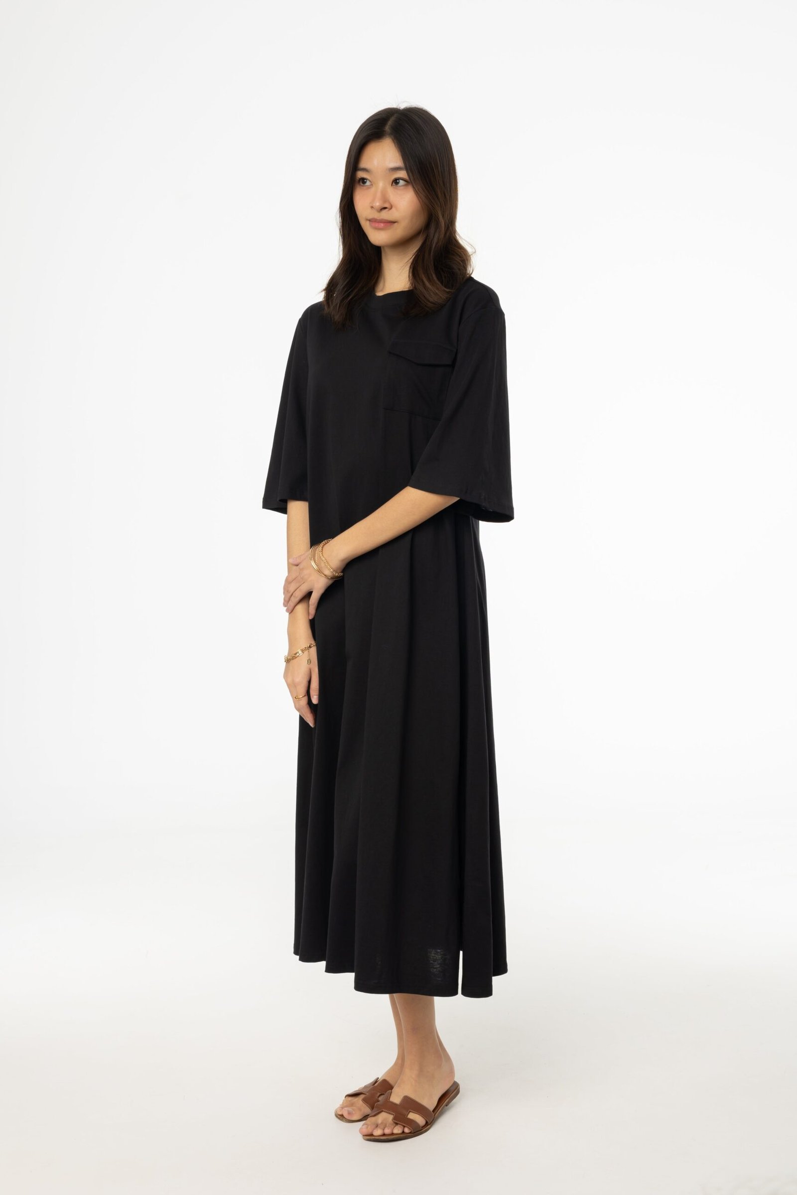 Black Pocket Tee Shirt Maxi Dress - Image 2