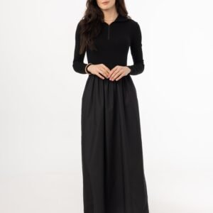 Black Quarter Zip Maxi Dress