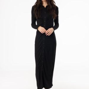 Black Ruched Cardi Maxi Dress
