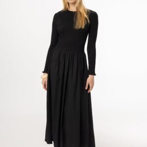 Black Smocked Cotton Maxi Dress