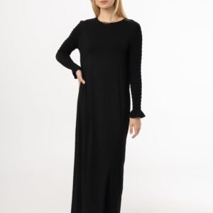 Black Smocked Sleeve Maxi Dress