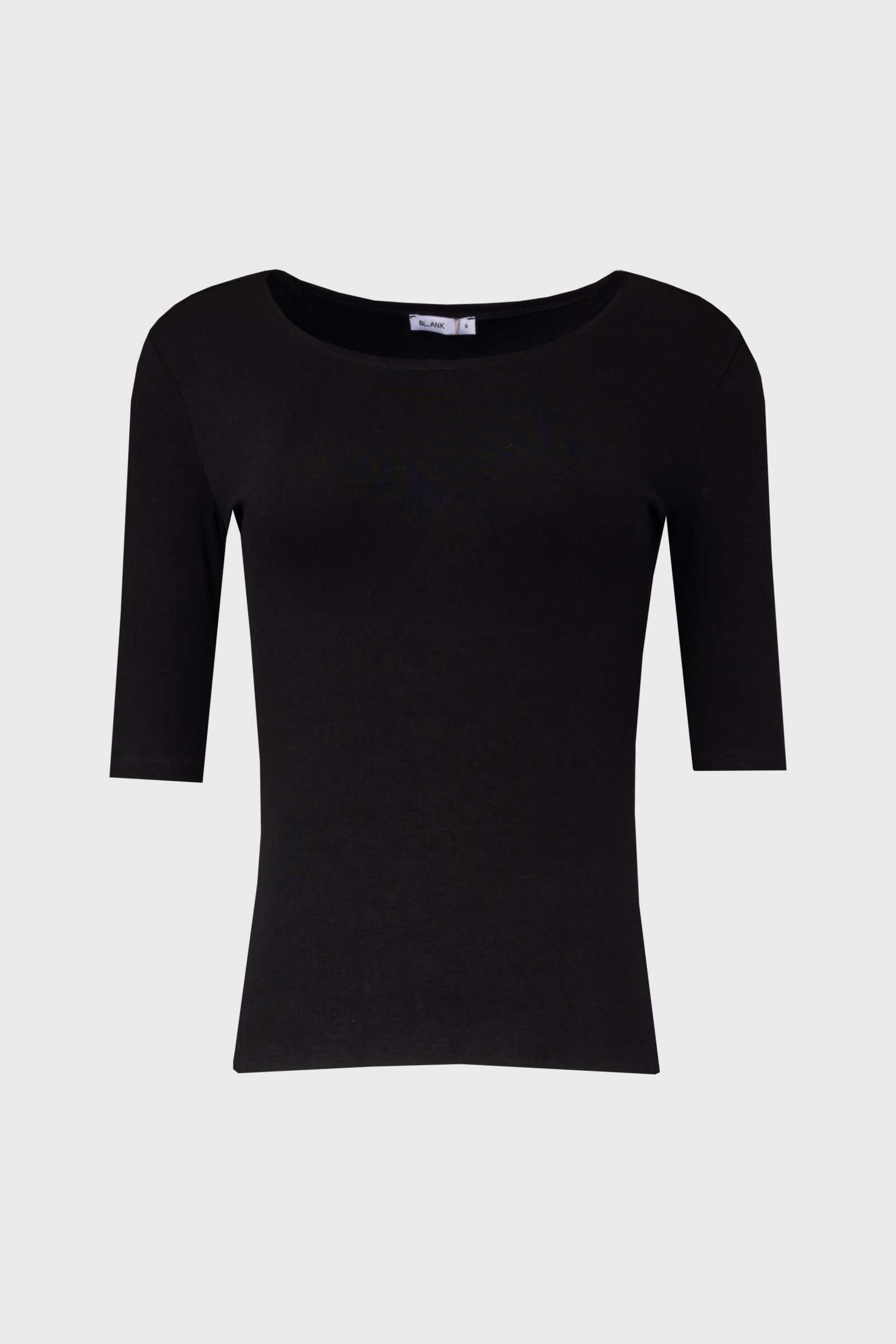 Black Solid Midi Sleeve Wider Neck Tee - Image 5
