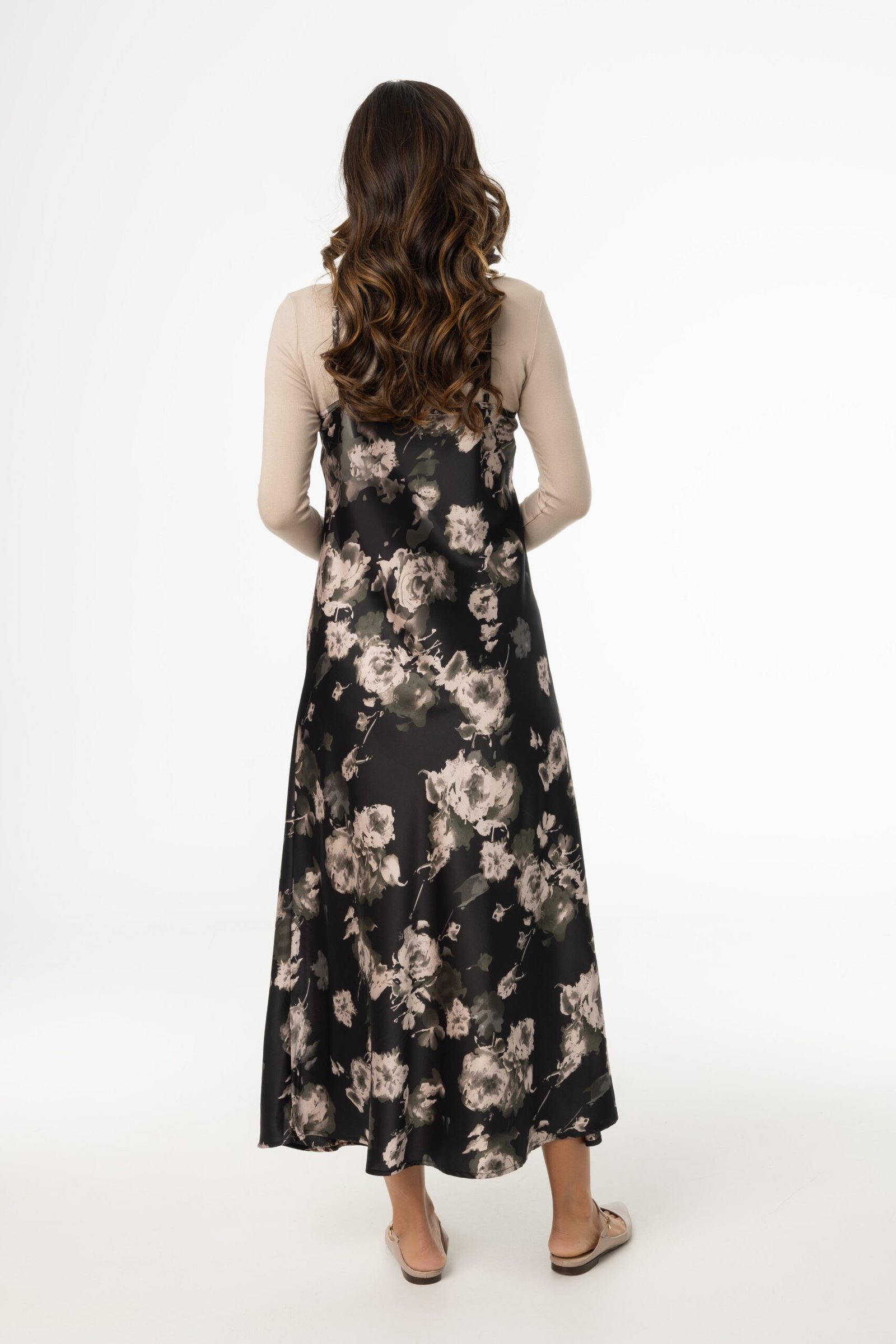 Black Floral Printed Slip Dress - Image 3