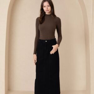 Black Straight Denim Skirt
