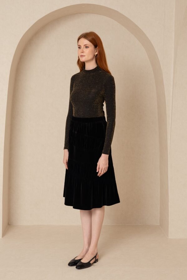 Black Layered Velvet Skirt - Image 2